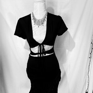 Black Mini Dress with Cut Out Tie Front